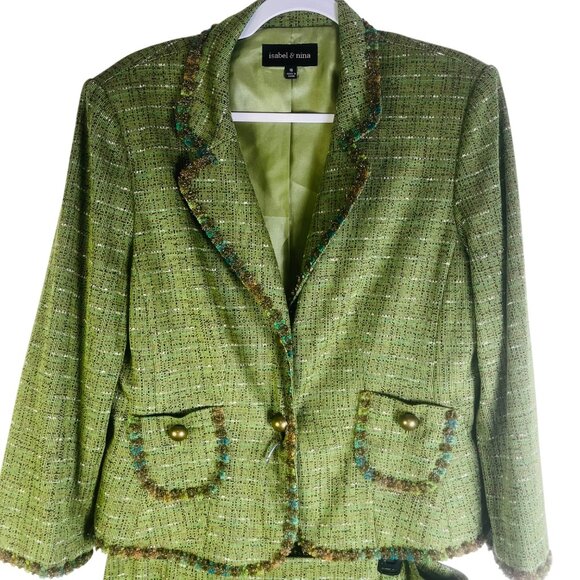 Isabel & Nina Green Tweed Womens Skirt Suit Set Size 16 - Picture 2 of 16